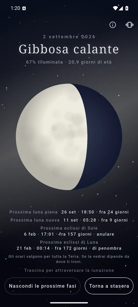 Le effemeridi: prossima luna piena, prossima luna nuova e le prossime eclissi.