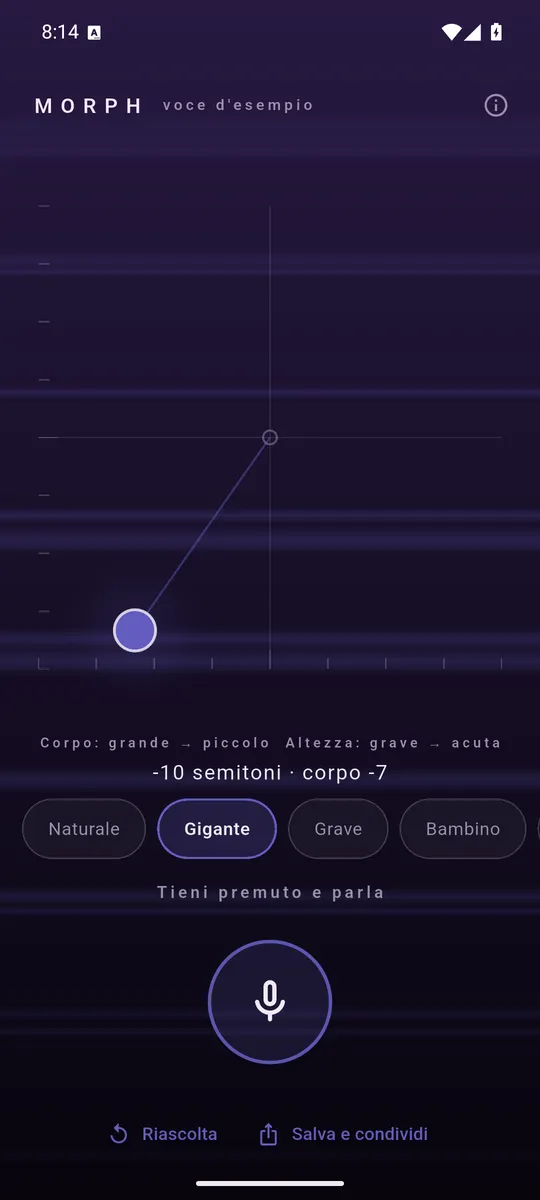 Il punto trascinato in alto a destra, sulla scorciatoia «Bambino».
