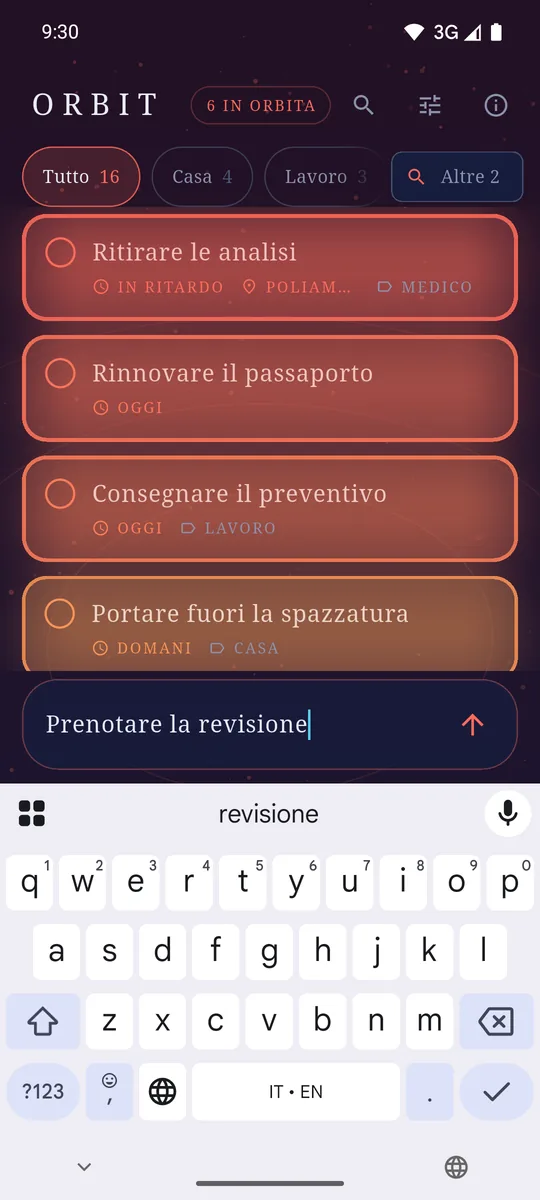 Il campo di aggiunta in fondo allo schermo, con la tastiera aperta.