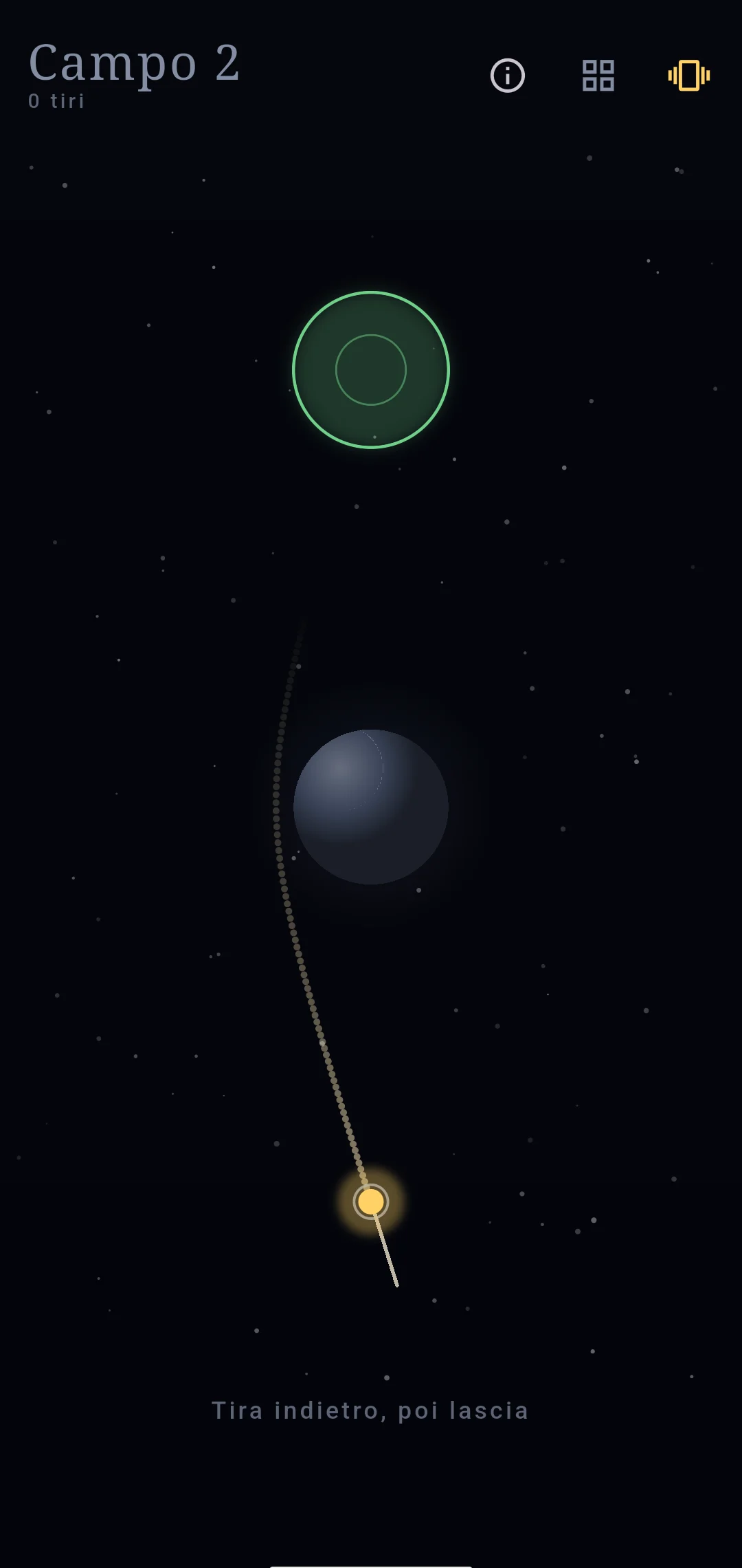 La sonda alla fionda, con la traiettoria prevista che curva attorno al pianeta.
